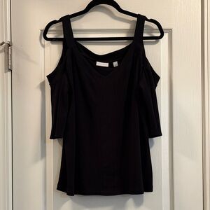 New York & Company Black Cold-Shoulder V-Neck Top